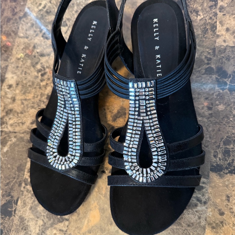 Kelly & Katie Black Sandals with Sparkling Silver Details